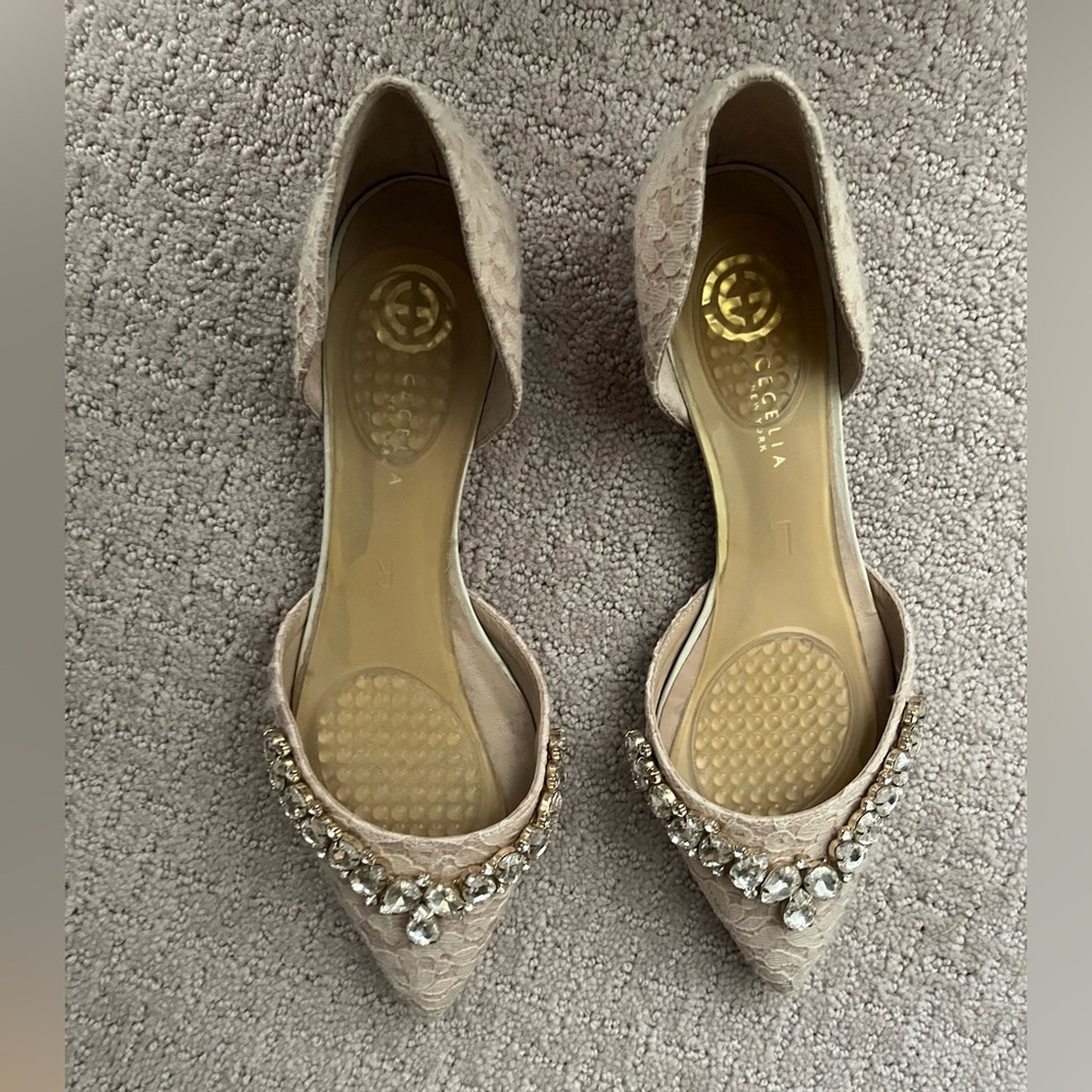Lace and jeweled ballet flats
